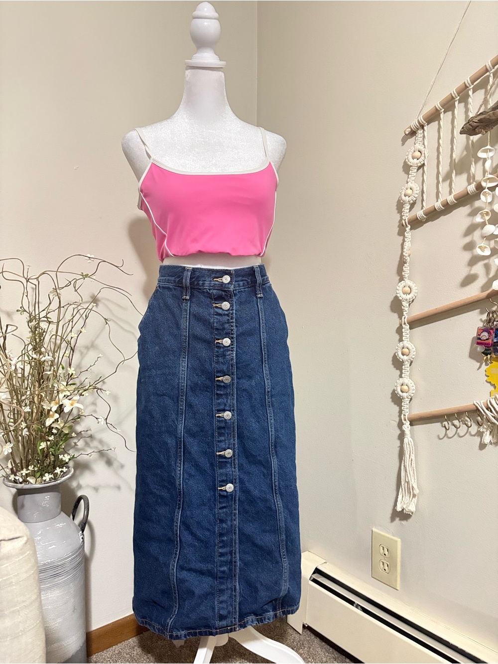 Old Navy Dark Blue Button-Front Denim Maxi Skirt